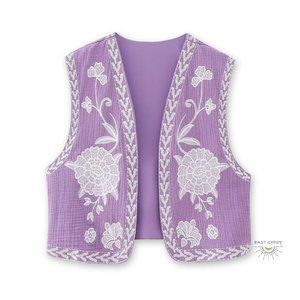 Vintage Lavender Floral Boho Embroidered Vest